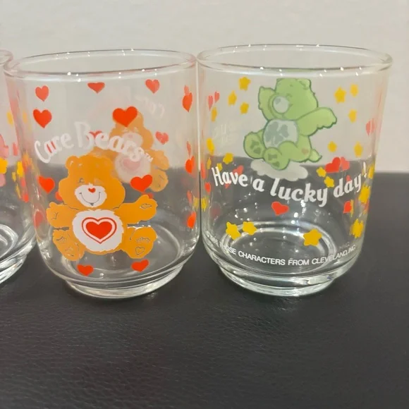 Vintage Care Bears Colorful Glass Set Share Bear Cheer Bear Good Luck Bear - Picture 6 of 8
